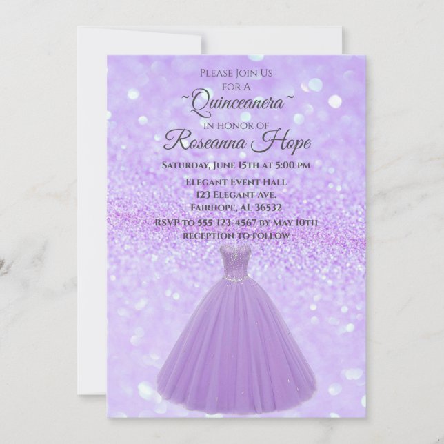 Lavender Quinceanera Inbjudningar (Framsida)