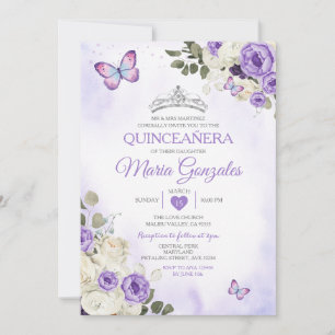 Lavender Quinceañera Krona 15 Anos Butterfly Inbjudningar