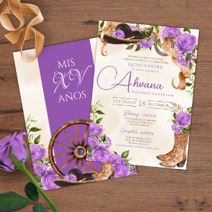 Lavender Quinceanera Lila Ro Charro Western Inbjudningar
