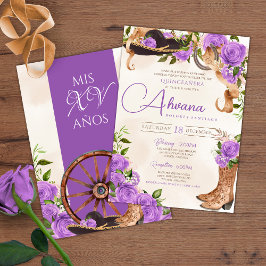 Lavender Quinceanera Lila Ro Charro Western Inbjudningar