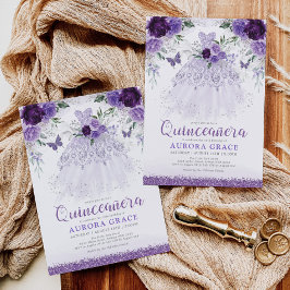 Lavender Quinceañera Princess Dress Butterflies Inbjudningar