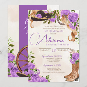 Lavender Quinceanera Ro Vintage Charro Western Inbjudningar