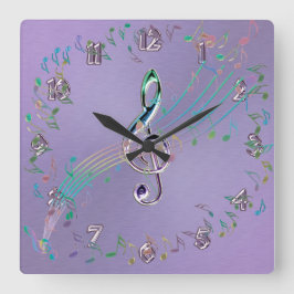 Lavender Rainbow Glass Musik noter och Clef Clock Fyrkantig Klocka