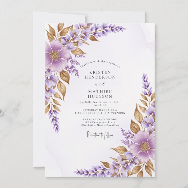 Lavender Refined Botanical Wedding Inbjudningar (Framsida)