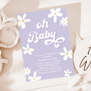 Lavender Retro Daisy Baby Shower Baby i bloom Inbjudningar