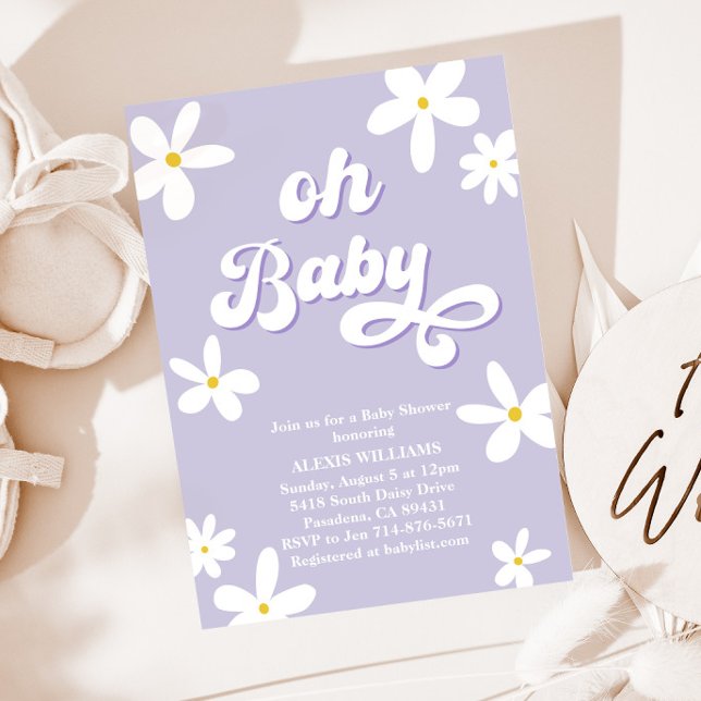 Lavender Retro Daisy Baby Shower Baby i bloom Inbjudningar (Skapare uppladdad)