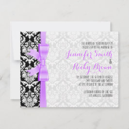 Lavender Ribbon Black and White Damasks Bröllop Inbjudningar