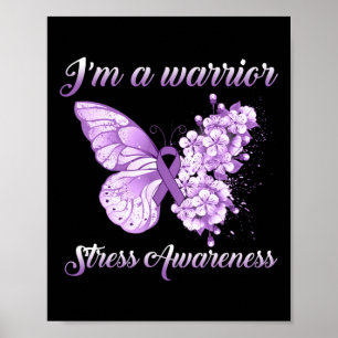 Lavender Ribbon Fjäril Jag Är En Warrior Stress Aw Poster