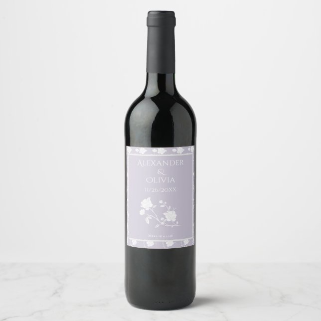 Lavender Ro Bröllop Vin Vinflaska Etikett (Framsida)
