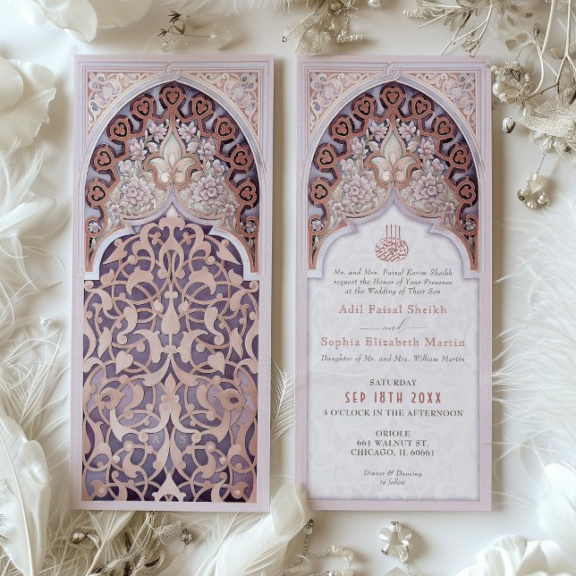 Lavender & Ro Guld Islamic Arch Bröllop Inbjudningar (Skapare uppladdad)