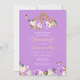 Lavender Ro Guld Tiara Butterfly Quinceanera Inbjudningar