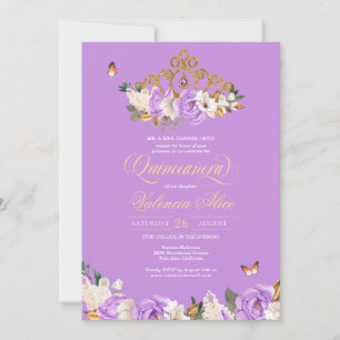 Lavender Ro Guld Tiara Butterfly Quinceanera Inbjudningar