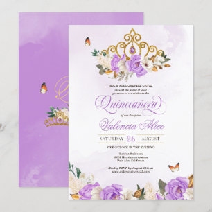 Lavender Ro Guld Tiara Lila Butterfly Quince Inbjudningar