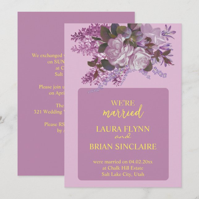 Lavender, Ro och Lilacs, bröllopsmottagning Inbjudningar (Fram/baksida)