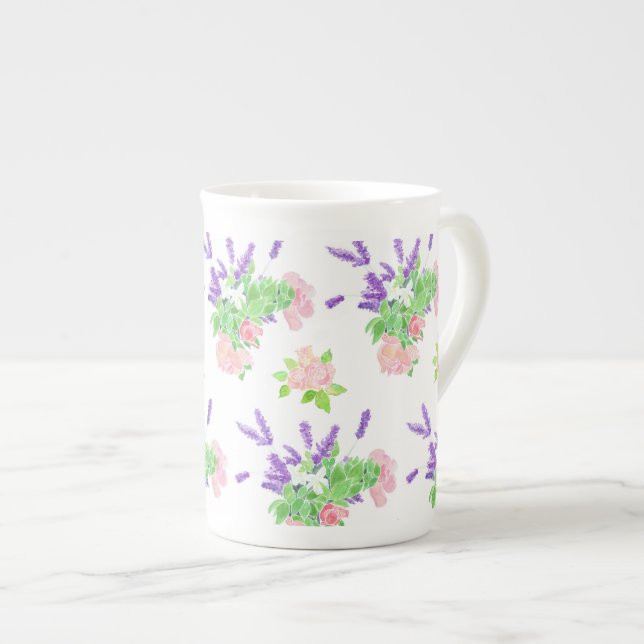 Lavender, Ro och Philadelphus Mönster på vitt Benporslin Mugg (Framsida höger)
