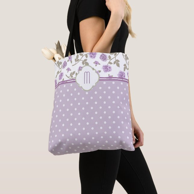 Lavender Ro Polka Dot Monogram Tygkasse (Närbild)