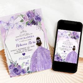 Lavender Ro Princess Quinceañera Butterfly Inbjudningar