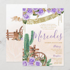 Lavender Ro Western Cactus Charro Quinceanera Inbjudningar