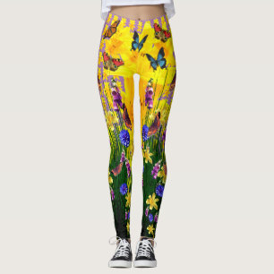 Lavender Roligt Butterfly Springtime Flowers Leggings