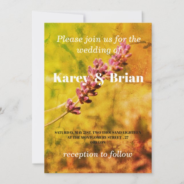 Lavender, Romantic Blommigt Bröllop-kort Inbjudningar (Framsida)