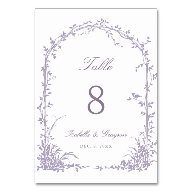 Lavender Romantic Botanical Arch Garden Wedding Bordsnummer (Framsidan)