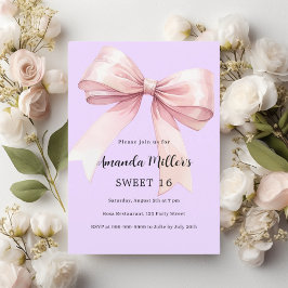 Lavender rosa bow elegant Sweet 16 Inbjudningar