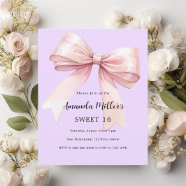Lavender rosa bow Sweet 16 inbjudan