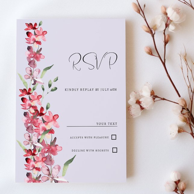 Lavender rosa burgundy mint blommigt OSA Inbjudningar (Lavender pink burgundy mint floral RSVP)