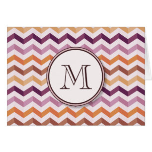Lavender Rosa Chevron Rand w/ Round Monogram Hälsningskort