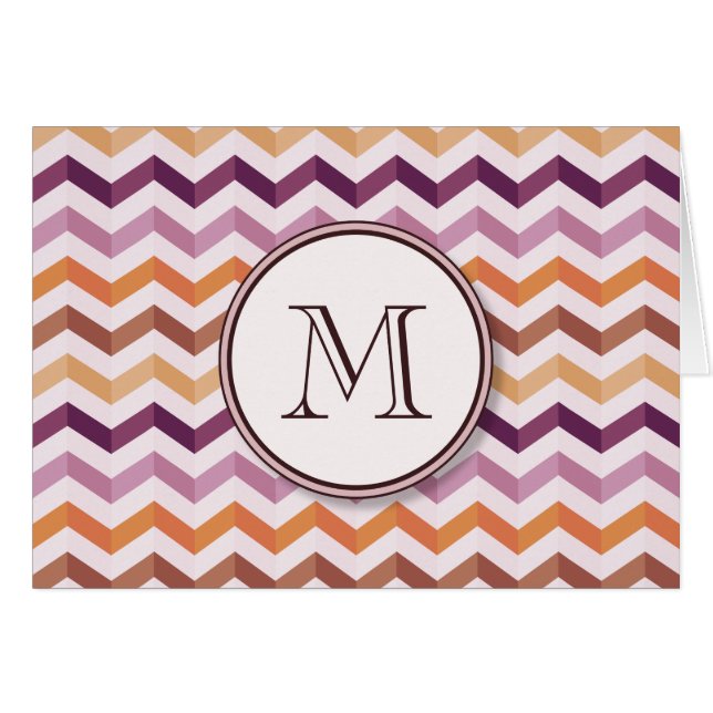 Lavender Rosa Chevron Rand w/ Round Monogram Hälsningskort (Framsidan Horizontal)