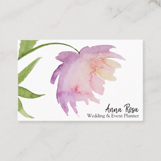 *~* Lavender Rosa Elegant Watercolor Peony Flower Visitkort (Framsida)