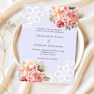 Lavender rosa ros guld blommigt snöre lyxur bröllo inbjudningar