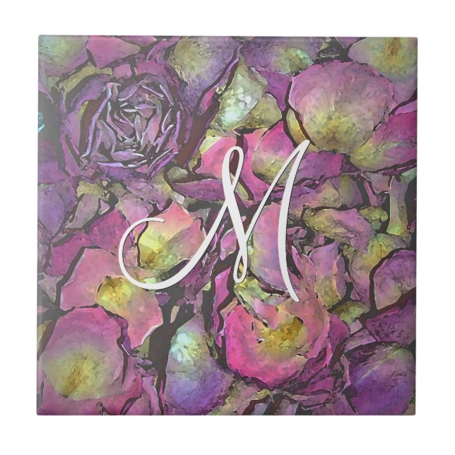 Lavender Rosa ros Petals Watercolor Kakelplatta (Framsidan)