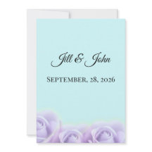 Lavender Rose Blue Wedding Bride Groom Invitation