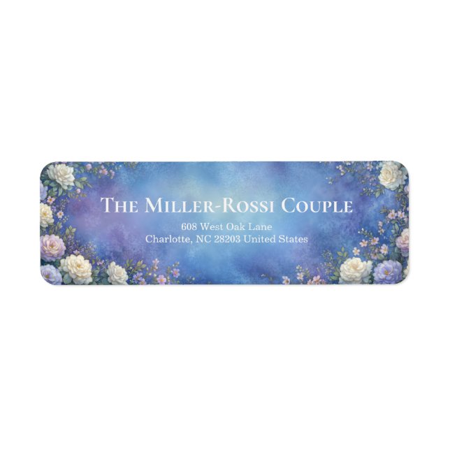 Lavender Rose Gold Etched Blue Texture Returadress Etikett (Framsidan)