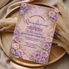 Lavender Rose Gold Garden Quinceañera Inbjudningar
