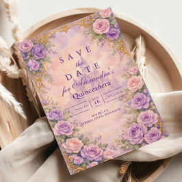 Lavender Rose Gold Garden Quinceañera Spara Datumet