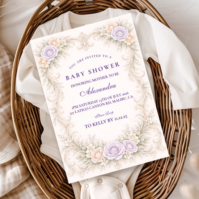 Lavender Rose Ornate Baby Shower Inbjudningar (Skapare uppladdad)
