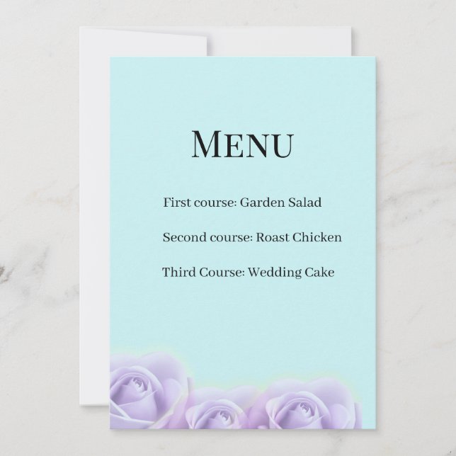 Lavender Rose Wedding Menu Card Inbjudningar (Framsida)