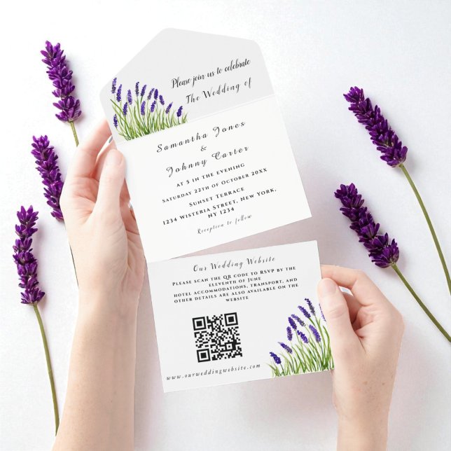 Lavender Rustic Blommigt Watercolor QR Code Bröllo (Skapare uppladdad)