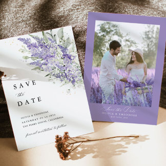 Lavender & Sage Green Floral Photo Wedding Spara Datumet