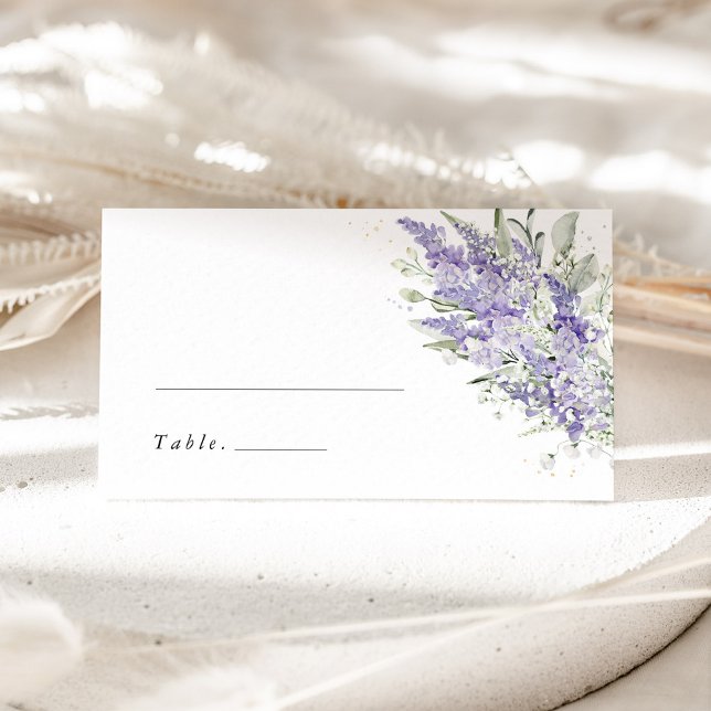 Lavender & Sage Green Floral Wedding Place Cards Placeringskort (Lavender floral wedding place card with sage green greenery, elegant table name card for reception)