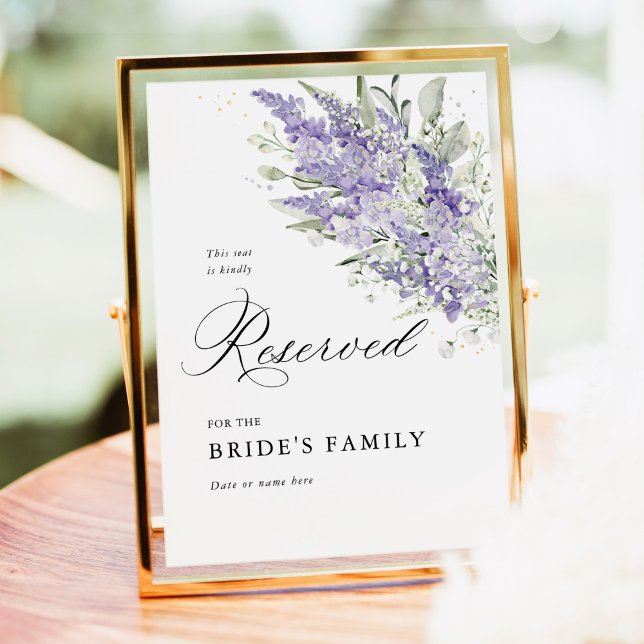 Lavender & Sage Green Floral Wedding Reserved Sign Poster (Lavender sage green floral reserved seating sign for wedding ceremony, elegant watercolor flowers)