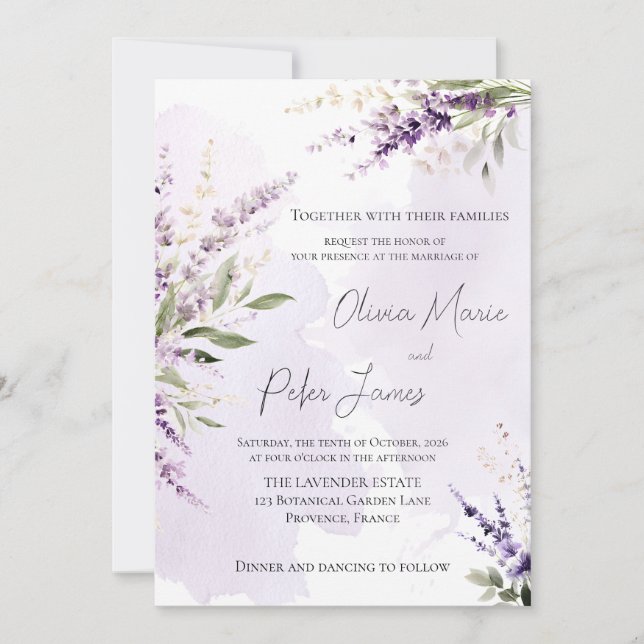 Lavender Sage Green Watercolor Wedding Invitation Inbjudningar (Framsida)