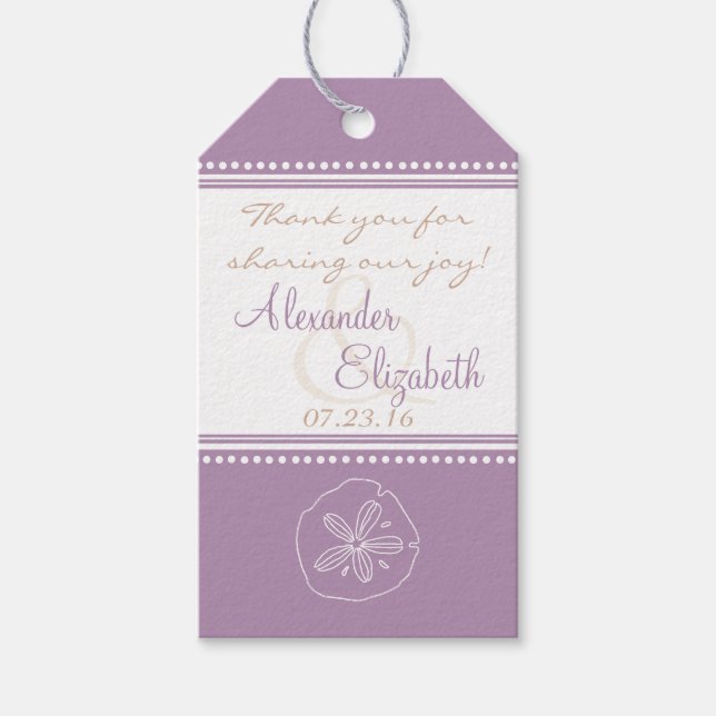 Lavender Sand Dollar Beach Wedding Guest Favor Presentetikett (Framsidan)