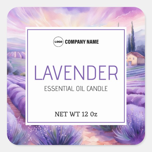Lavender Scent Candle-etikett Fyrkantigt Klistermärke (Framsida)