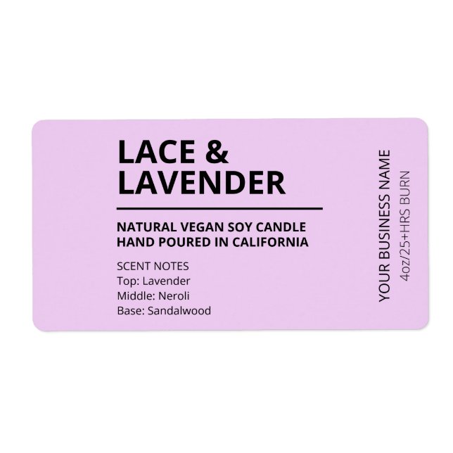 Lavender Scent Lila Candle-etiketter Fraktsedel (Framsidan)