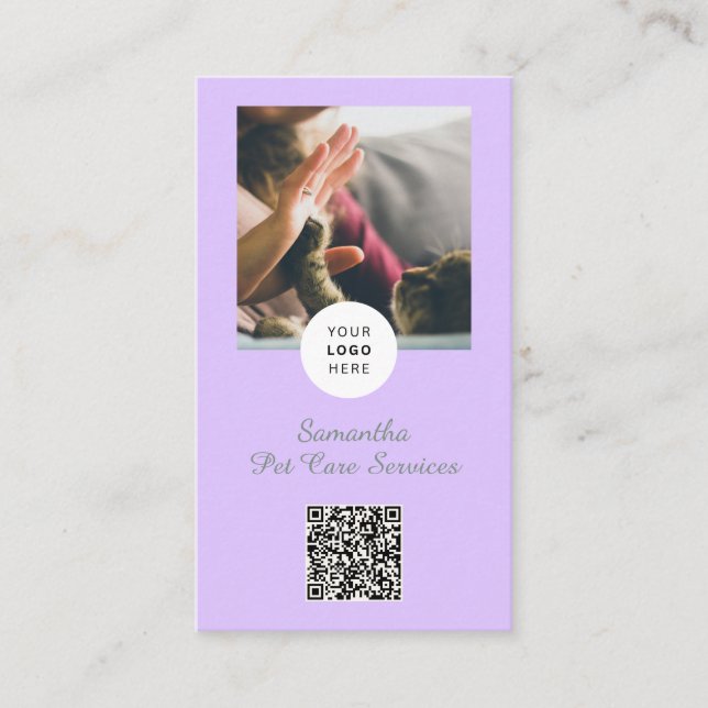 Lavender Script Business Card QR Code Service Menu Visitkort (Framsida)