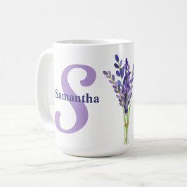Lavender Script Lila Monogram med Photo Kaffemugg