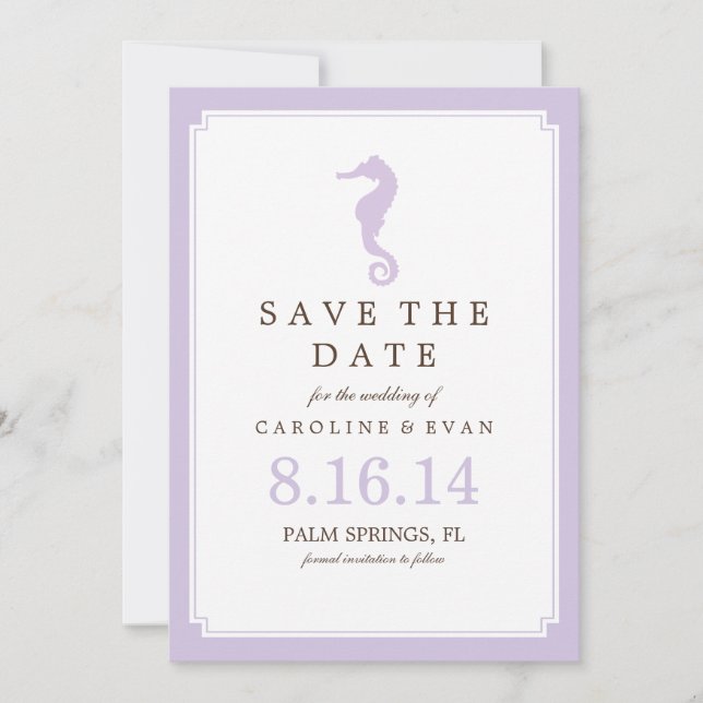 Lavender Seahorse Bröllop spara datum Datumet (Framsida)